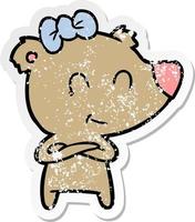 distressed sticker of a female bear cartoon vector