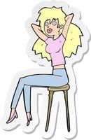 sticker of a cartoon woman posing on stool vector