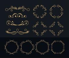 twelve vintage golden frames vector