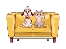 sofa with dog and cat vector