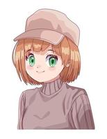 girl wearing pink cap anime vector