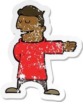 retro distressed sticker of a cartoon man gesturing direction vector