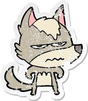 distressed sticker of a cartoon annoyed wolf vector