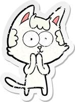 distressed sticker of a happy cartoon cat vector