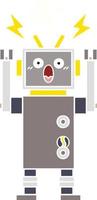 flat color retro cartoon malfunctioning robot vector