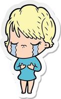 sticker of a cartoon woman crying vector