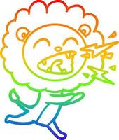 rainbow gradient line drawing cartoon running lion vector