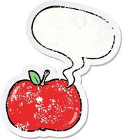 cartoon apple and speech bubble distressed sticker vector