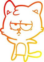warm gradient line drawing bored cartoon cat vector