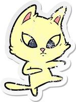 distressed sticker of a confused cartoon cat vector