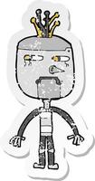 retro distressed sticker of a funny cartoon robot vector