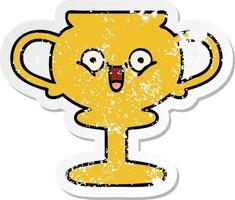 distressed sticker of a cute cartoon trophy vector