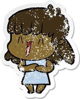 distressed sticker of a cartoon woman vector