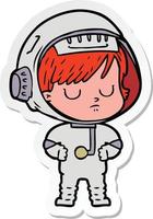 sticker of a cartoon astronaut woman vector