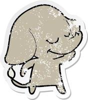 distressed sticker of a cartoon smiling elephant vector