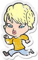 distressed sticker of a cartoon woman vector