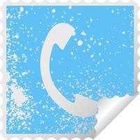 distressed square peeling sticker symbol telephone handset vector