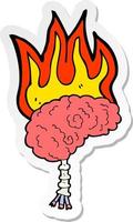 sticker of a cartoon brain on fire vector