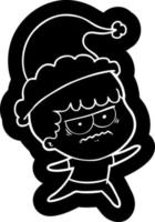 cartoon icon of a annoyed man wearing santa hat vector