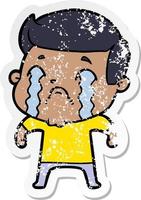 distressed sticker of a cartoon man crying vector