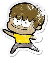 distressed sticker of a happy cartoon man vector