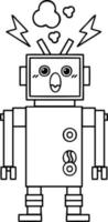 line drawing cartoon malfunctioning robot vector