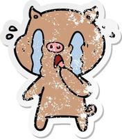 distressed sticker of a crying pig cartoon vector