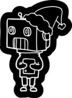 cartoon icon of a robot wearing santa hat vector