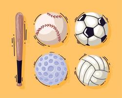 five sports equipment icons vector