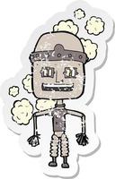 retro distressed sticker of a funny cartoon old robot vector