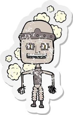 retro distressed sticker of a funny cartoon old robot