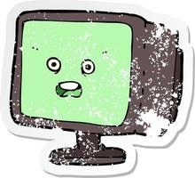 retro distressed sticker of a cartoon computer screen vector