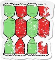 retro distressed sticker of a cartoon christmas cracker vector