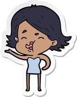 sticker of a cartoon girl pulling face vector