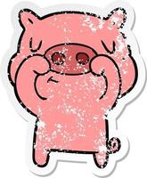 distressed sticker of a cartoon content pig vector