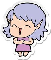 sticker of a cartoon elf girl vector