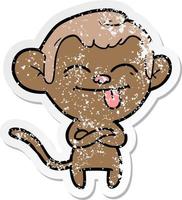 distressed sticker of a funny cartoon monkey vector