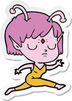 sticker of a cartoon alien girl vector