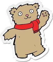 sticker of a cartoon teddy bear wearing scarf vector