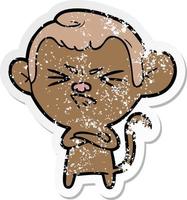 distressed sticker of a cartoon angry monkey vector