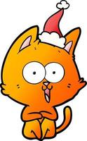 funny gradient cartoon of a cat wearing santa hat vector