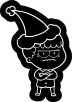 cartoon icon of an annoyed man wearing santa hat vector