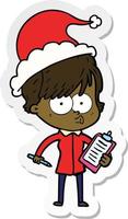 sticker cartoon of a woman wearing santa hat vector