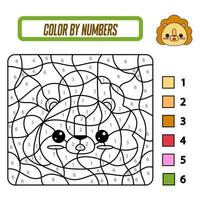 Educational coloring book by numbers for preschool children. Cute cartoon lion. Educational coloring book with animals. A training card with a task for preschool and kindergarten children. vector