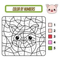 Educational coloring book by numbers for preschool children. Cute cartoon pig. Educational coloring book with animals. A training card with a task for preschool and kindergarten children. vector