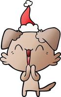 laughing little dog gradient cartoon of a wearing santa hat vector