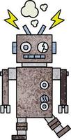 retro grunge texture cartoon malfunctioning robot vector