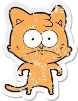 distressed sticker of a cartoon nervous cat vector