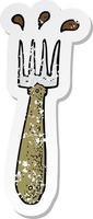 retro distressed sticker of a cartoon fork vector