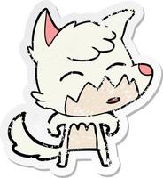 distressed sticker of a cartoon fox vector